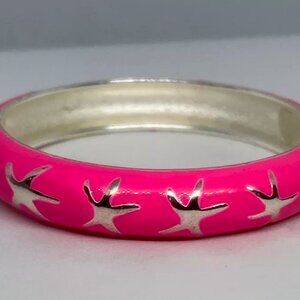 Bright Pink and Silver STARFISH BEACH Nautical Hinged Bangle Round BRACELET